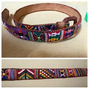Belt Leather Aztec Needlepoint Stitched  Stamped 32 Multi Color Fun